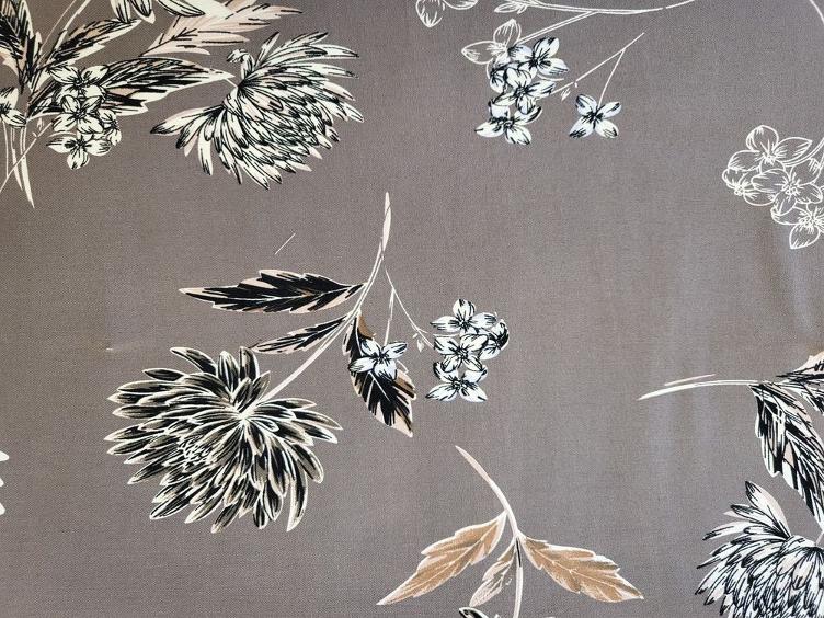 Viskosestoff mit Blumenprint Taupe - 0