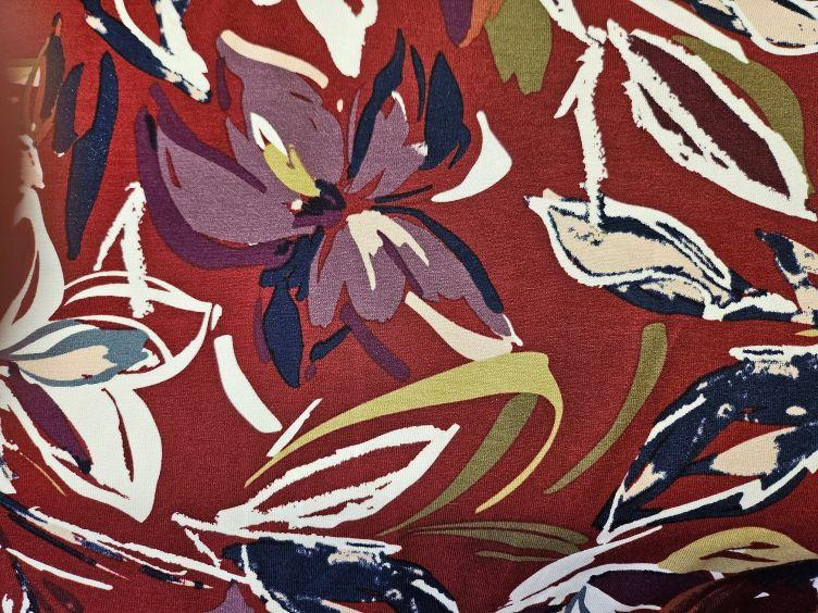 Viskose Jersey floral, rot - 1