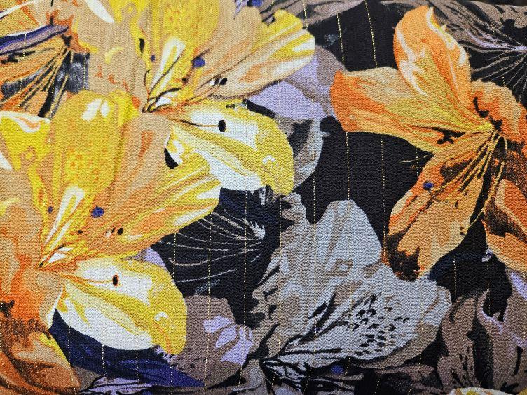 Viskosestoff Floral mit Lurex, schwarz gelb