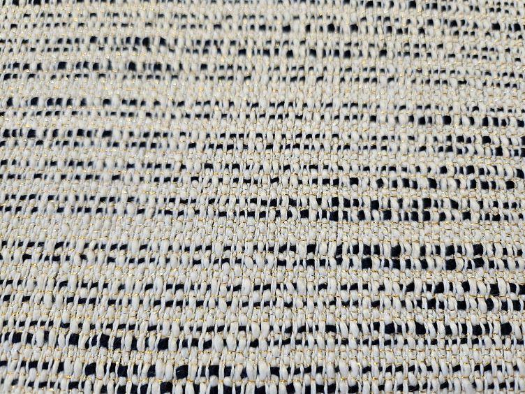 gewobener Stoff weiss,blau und gold - 1
