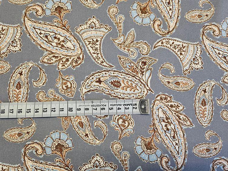 Viskosestoff mit Paisley Muster grau/blau - 1