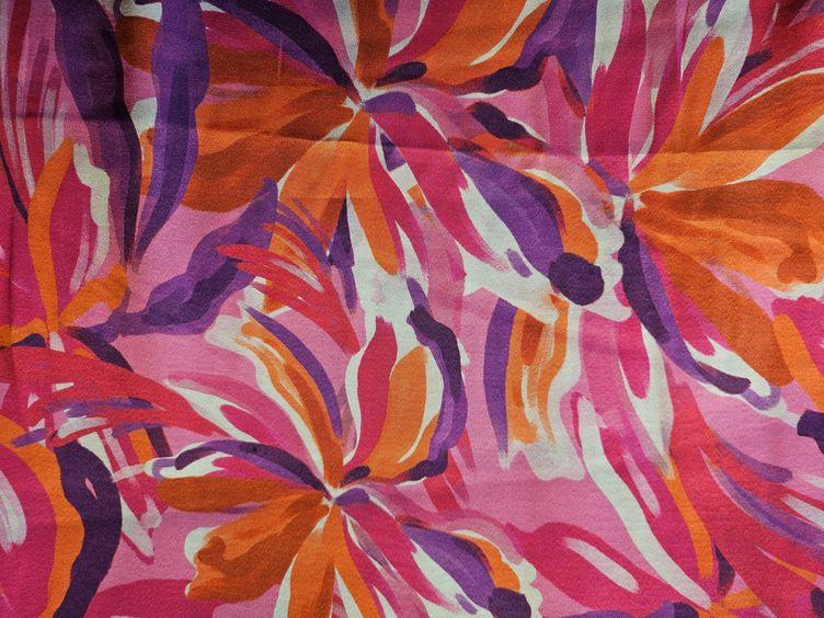 Viskosestoff floral, pink orange - 0