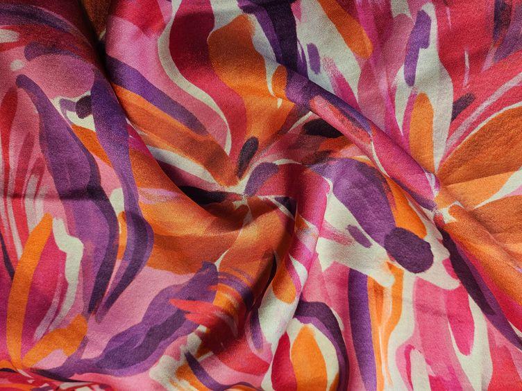 Viskosestoff floral, pink orange