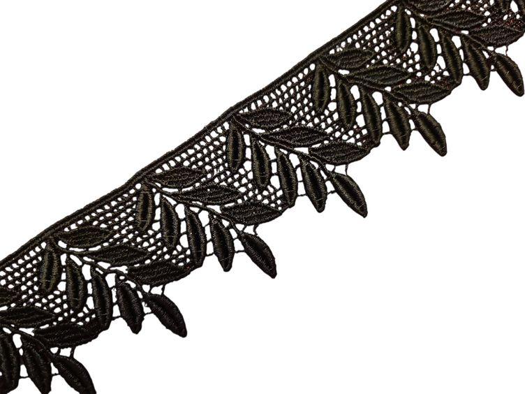 Spitzenband mit Blätter schwarz, 43mm