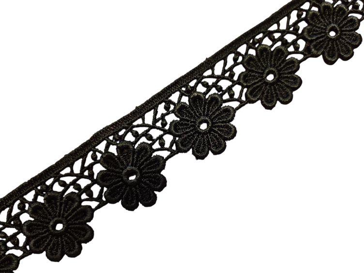 Spitzenband mit Blumen schwarz, 30mm