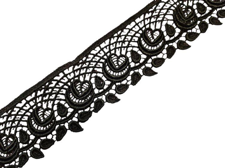 Spitzenband mit Ranken schwarz, 40mm