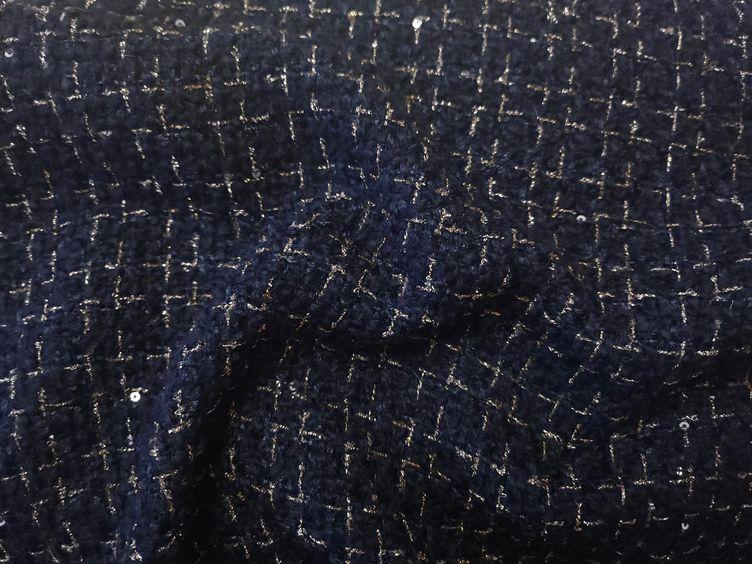 Tweed dunkelblau mit Gold und Pailletten