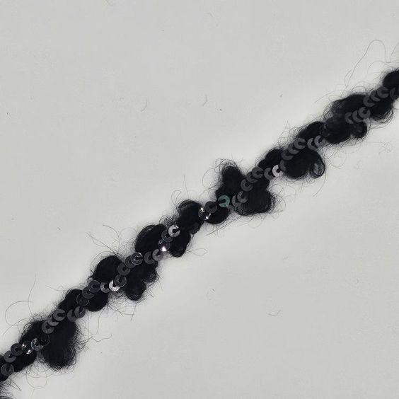 Wollband mit Pailletten, schwarz - 0