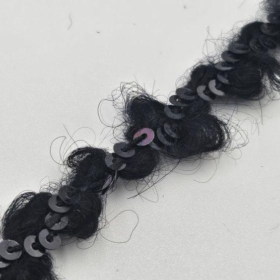 Wollband mit Pailletten, schwarz - 1